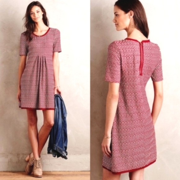 Anthropologie MAEVE Dora Pleated Front Wine Red Stretchy Tunic Dress Sz XS - Picture 9 of 9